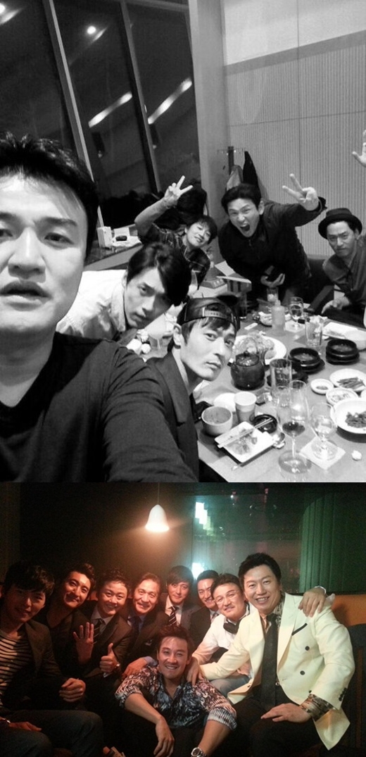 장동건과 현빈이 술자리에서 포착됐다. ⓒ 온라인 커뮤니티, 김수로 트위터