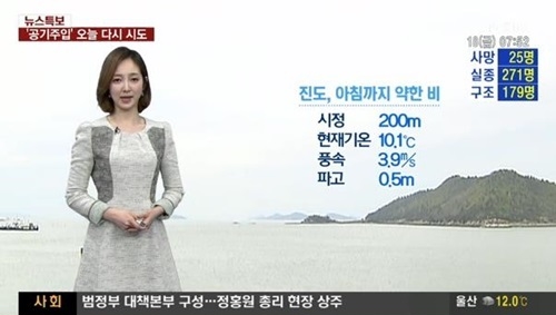 월호 침몰 사고 현장인 진도 해역의 날씨가 맑아질 전망이다. ⓒ MBN 방송화면 캡쳐