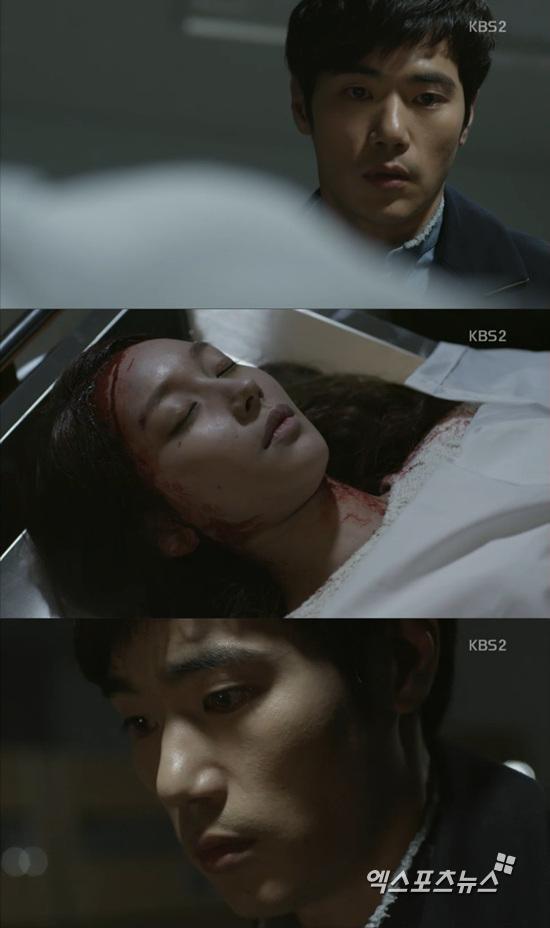 '골든크로스' 김강우가 서민지의 시신을 직접 확인하고 충격 받았다. ⓒ KBS 2TV 방송화면