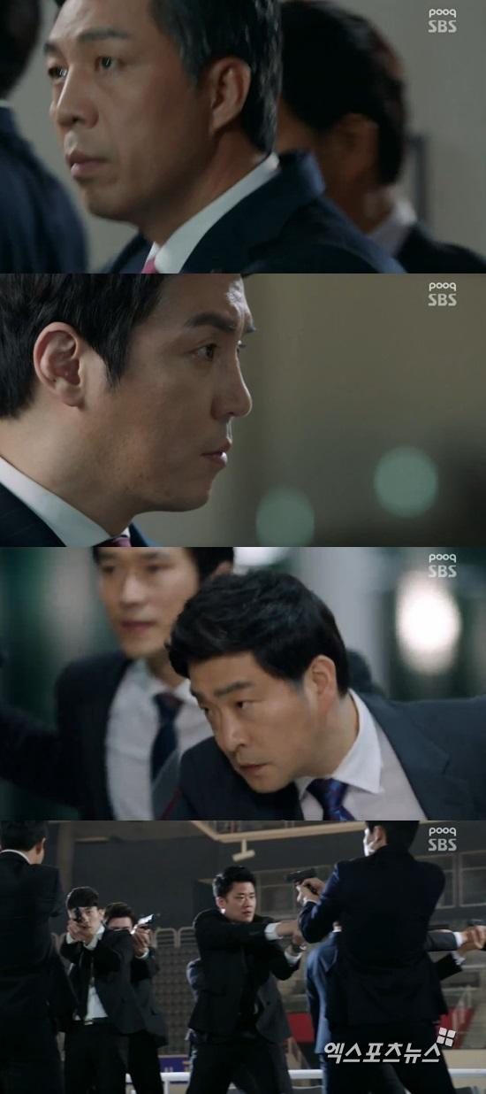 '쓰리데이즈' 박유천이 최원영의 저격을 막았다 ⓒ SBS '쓰리데이즈' 방송화면