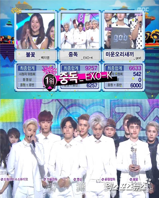 엑소가 '음악중심' 1위를 차지했다. ⓒ MBC 방송화면