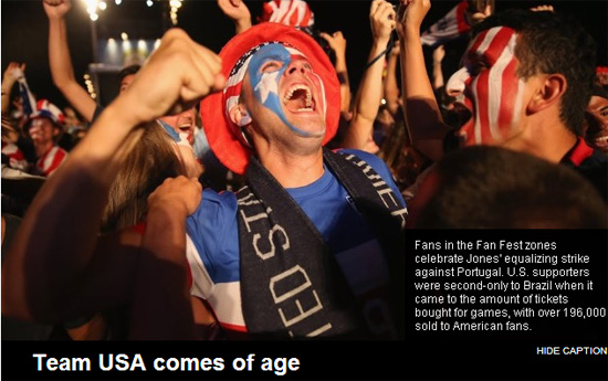 미국 내에서는 대표팀을 응원하기 위해 많은 시민들이 광장 응원을 펼쳐 눈길을 끌었다 ⓒ 미국 CNN 홈페이지 캡쳐