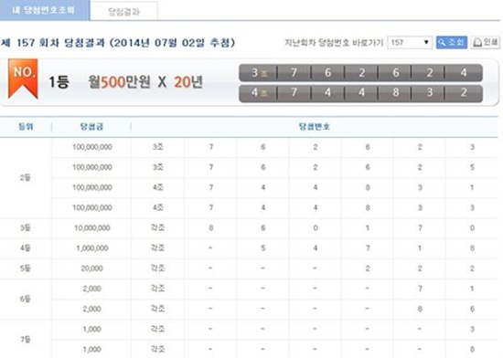 연금복권157회당첨번호는? ⓒ 연금복권