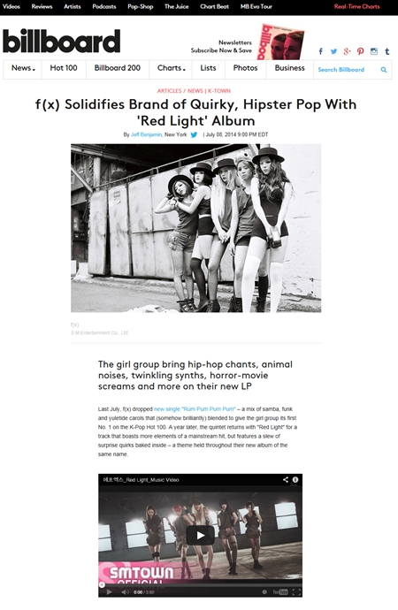 미 빌보드가 에프엑스를 집중조명했다. ⓒ 해당 기사 캡쳐