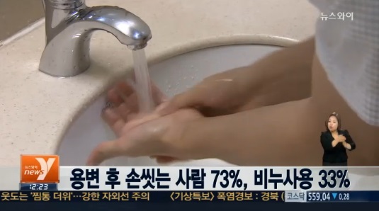 공중화잘실에서 비누를 사용하는 인원은 33%에 그친 것으로 나타났다. ⓒ 뉴스Y