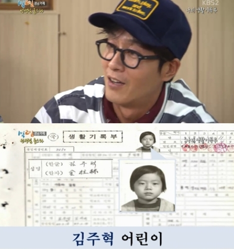 '1박 2일' 김주혁의 생활기록부가 공개됐다. ⓒ KBS 방송화면 캡처