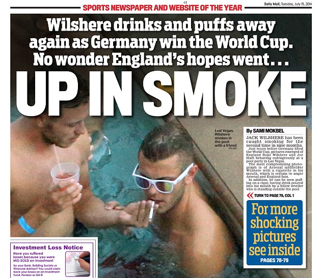 윌셔의 흡연 장면을 보도한 영국 언론 ⓒ 데일리메일 홈페이지