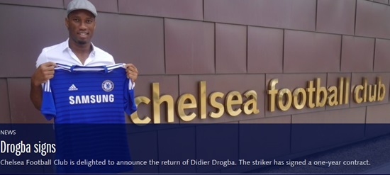 첼시가 드록바와 1년 계약을 한 사실을 공식 발표했다. ⓒ 첼시 공식 홈페이지 캡처
