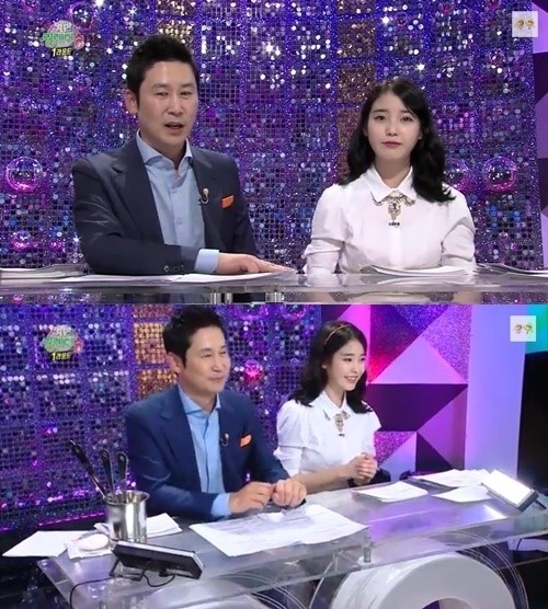 '쟁반 릴레이송' 신동엽과 아이유가 호흡을 맞췄다. ⓒ KBS2 방송화면