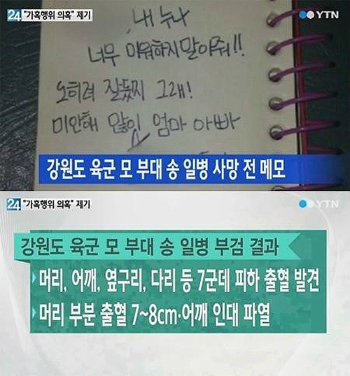 숨진 송 일병 피하 출혈 ⓒ YTN 방송화면