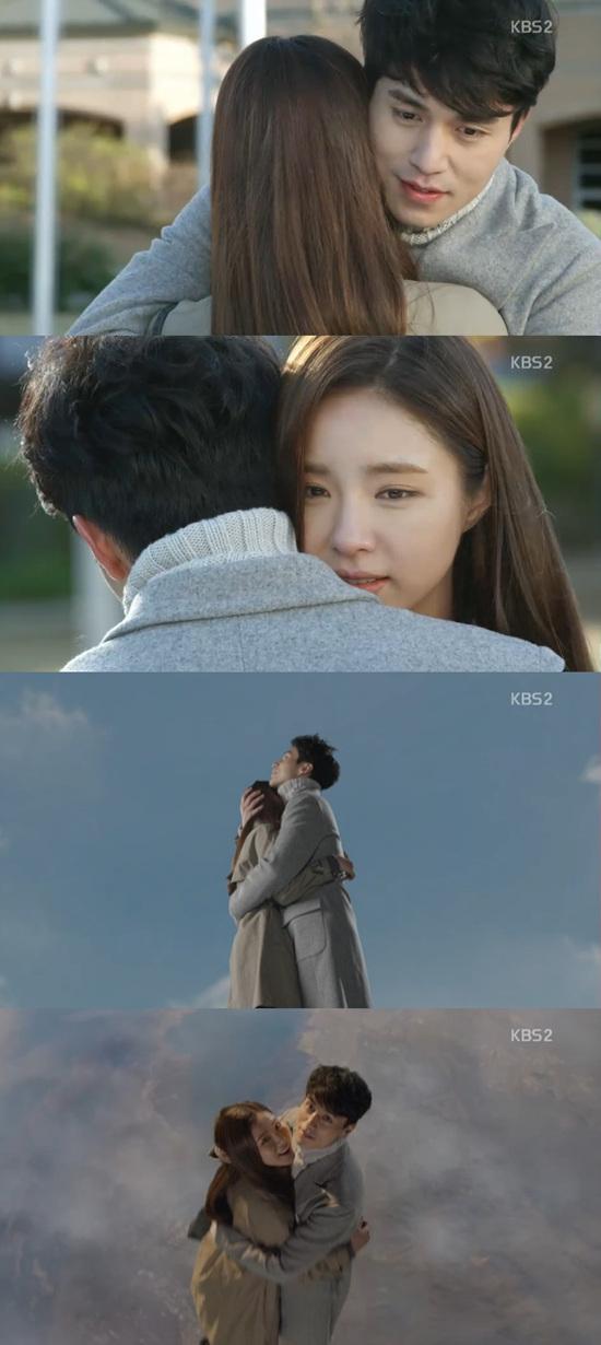 '아이언맨' 이동욱과 신세경이 포옹한 채 하늘로 날아갔다. ⓒ KBS 방송화면