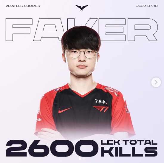 페이커 이상혁 500승 이어 Lck 최초 2600킬 돌파…대기록은 Ing