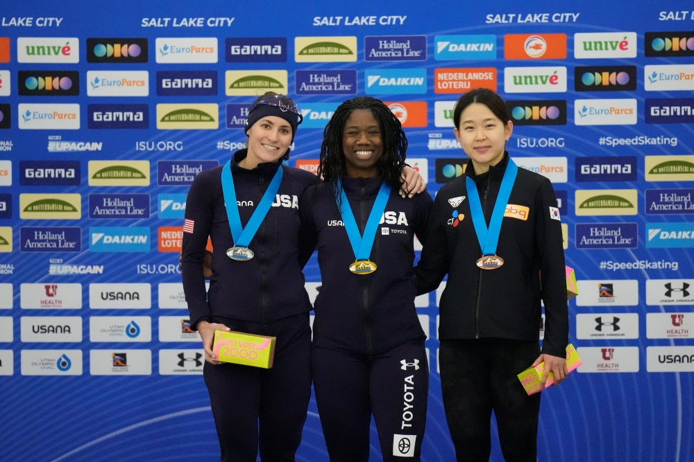 김민선이 2023-2024 ISU 스피드스케이팅 월드컵 5차 대회 여자 500m에서 3위를 차지했다. AP 연합뉴스.