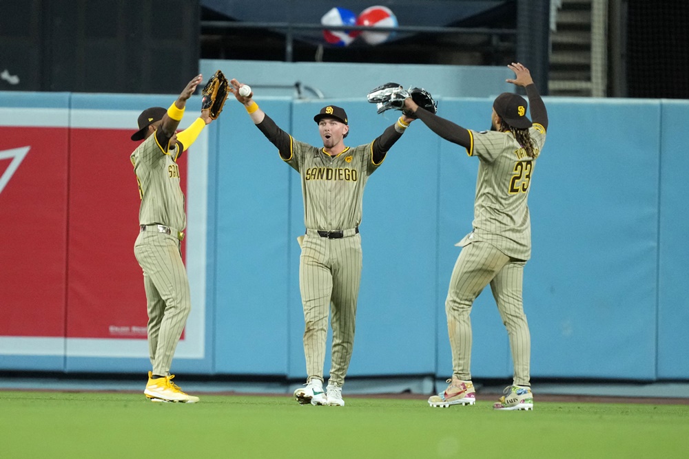 샌디에이고는 프로파의 싹쓸이 2루타에 힘입어 다저스를 6-3으로 제압해 위닝시리즈를 완성했다. 연합뉴스 USA TODAY Sports