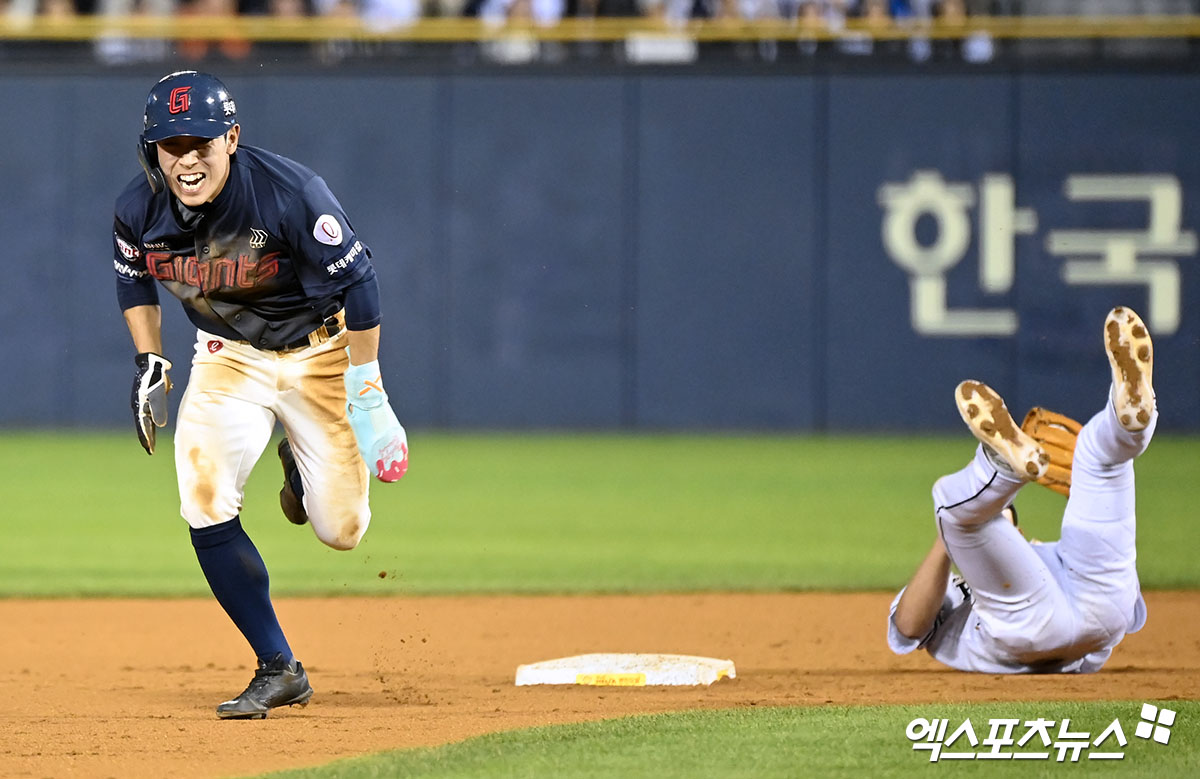 롯데 자이언츠 외야수 황성빈. 5월 17일 서울 잠실야구장에서 열린 2024 신한 SOL Bank KBO리그 두산 베어스와 팀 간 4차전에 1번타자 겸 좌익수로 선발출전, 3타수 2안타 1득점 1도루 2볼넷을 기록하며 팀의 5-1 승리를 이끌었다. 특히 8회초 빠른 발을 앞세운 재치 넘치는 주루 플레이가 돋보였다. 사진 김한준 기자