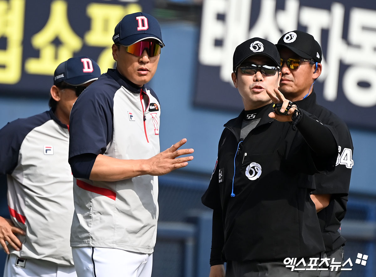  이승엽 감독은 5일 창원 NC파크에서 열린 '2024 신한 SOL Bank KBO 리그' NC와 주중 3연전 두 번째 맞대결에서 스리피트 라인에 관해 항의하다 퇴장당했다. 엑스포츠뉴스 DB