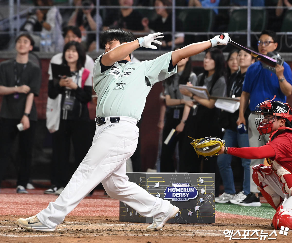 5일 오후 인천 SSG랜더스필드에서 열린 '2024 신한 SOL Bank KBO 올스타 프라이데이' 홈런더비, 한화 노시환이 타격하고 있다. 엑스포츠뉴스DB