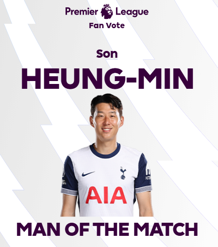 경기 최우수선수(Man Of The Match)는 손흥민의 차지였다. 최근 자신의 실력과 리더십을 의심하는 허무맹랑한 비난과 싸워야 했던 손흥민은 뛰어난 경기력과 2도움이라는 스탯으로 답했다. 브렌트퍼드와의 경기에서 멀티 도움을 기록한 손흥민은 경기 후 프리미어리그 사무국이 진행한 팬 투표에서 1만 6617명이 참여한 가운데 52.9%의 지지를 받아 압도적인 수치를 기록하면서 MOTM으로 선정됐다. 사진 프리미어리