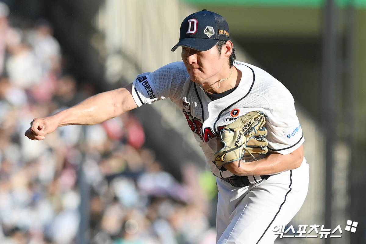 두산 베어스 에이스 곽빈이 2일 서울 잠실야구장에서 열리는 2024 신한 SOL Bank KBO 포스트시즌 와일드카드 결정전 1차전 KT 위즈와의 경기에 선발등판한다. 사진 엑스포츠뉴스 DB