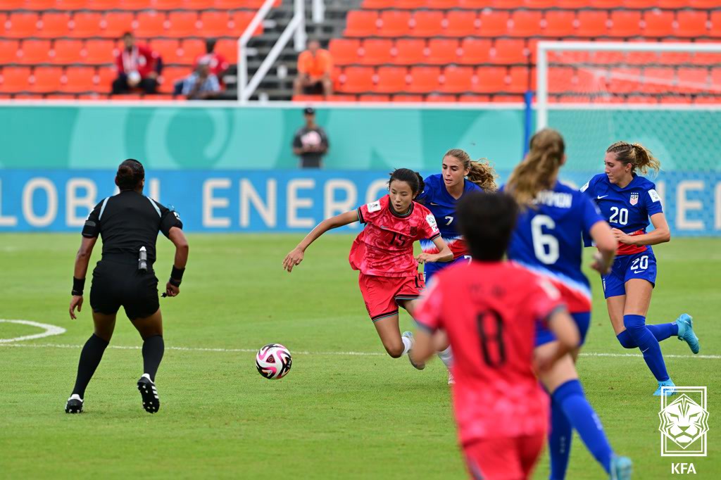 김은정 감독이 이끄는 한국 U-17 여자 축구 대표팀이 23일(한국시간) 도미니카 공화국 산티아고 데 로스 카바예로스에 있는 에스타디오 시바오 FC에서 열린 미국과의 대회 조별리그 B조 3차전에서 0-5로 대패했다.   B조에서 1무 2패(승점 1∙골득실 -10∙득점 1)에 그친 한국은 같은 시각 스페인에게 1-2로 패한 콜롬비아(승점 1∙골득실 -3)와 승점이 같지만, 골 득실에 밀려 최하위로 탈락했다. 대한축구협회