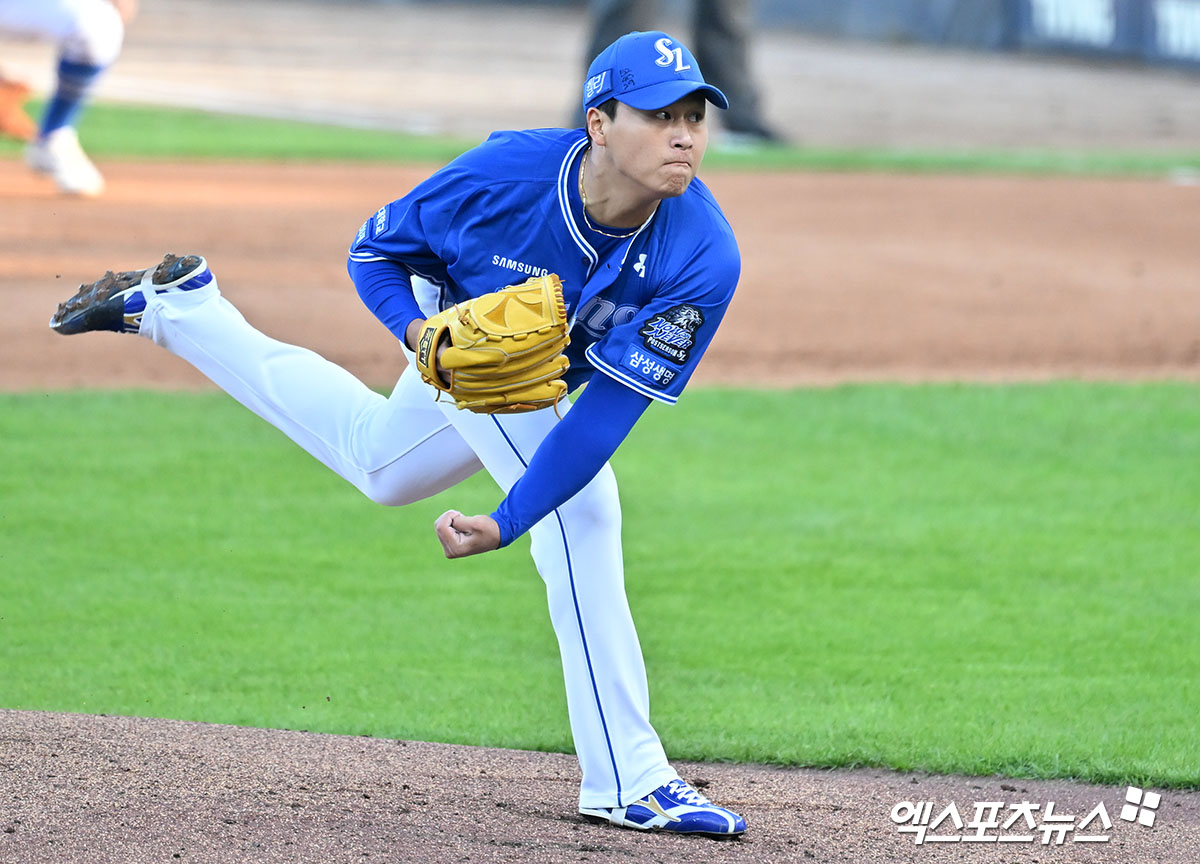 삼성 라이온즈 좌완 영건 이승현이 23일 광주 기아챔피언스필드에서 열린 2024 신한 SOL Bank KBO 포스트시즌 KIA 타이거즈와의 한국시리즈 1차전(10월 21일 경기 서스펜디드 재개)에서 6회말 등판, 1이닝 3탈삼진 1사구 무실점을 기록했다. 사진 김한준 기자