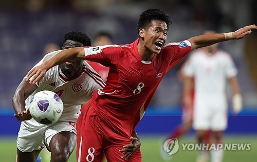 북한 축구 국가대표팀이 14일(이하 한국시간) 저녁 11시 라오스 비엔티안의 라오스 신국립 경기장에서 이란과 2026 FIFA 북중미 월드컵 아시아 3차예선 A조 5차전을 치른다. 사진 연합뉴스