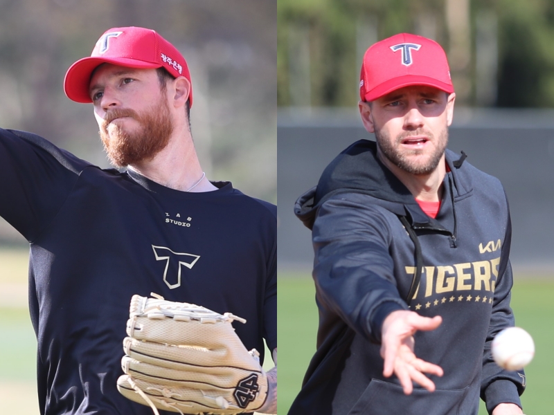 이범호 KIA 타이거즈 감독이 새 외국인 투수 아담 올러(왼쪽)와 외국인 타자 패트릭 위즈덤(오른쪽)의 첫인상에 대해 긍정적인 반응을 나타냈다. KIA 타이거즈