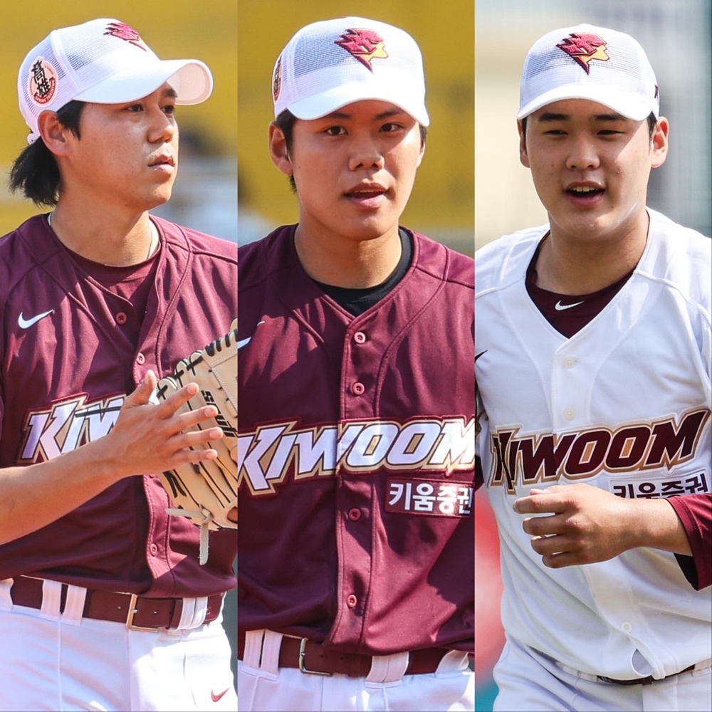 2025시즌 키움 선발진을 이끌어야 할 하영민-김윤하-정현우(왼쪽부터). 외국인 투수가 한 명이기에 국내 선발진 활약이 절실하다. 키움 히어로즈