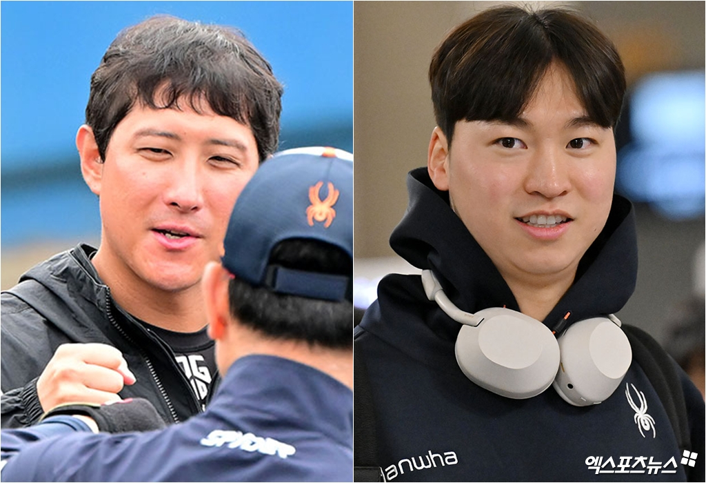 왼쪽부터 KT 위즈 황재균과 한화 이글스 엄상백. 일본 오키나와 김한준 기자, 엑스포츠뉴스 DB