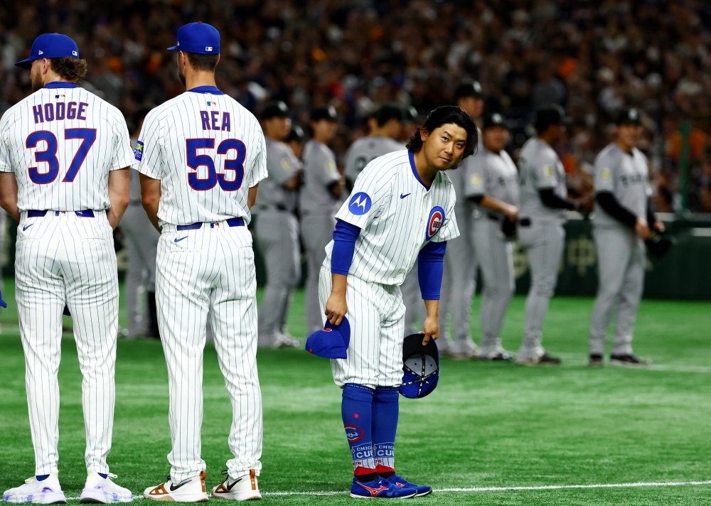 시카고 컵스 좌완투수 이마나가 쇼타가 18일 일본 도쿄돔에서 열린 2025 미국프로야구 메이저리그(MLB) LA 다저스와의 정규시즌 개막 2연전 도쿄시리즈 1차전에 선발 등판해 4이닝 무피안타 4볼넷 2탈삼진 무실점을 기록했다. 로이터 연합뉴스