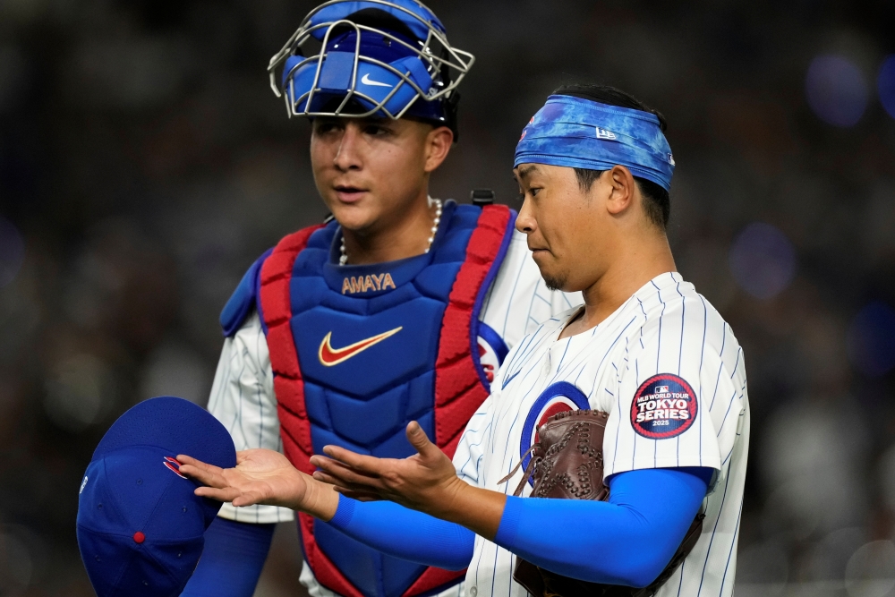 시카고 컵스 좌완투수 이마나가 쇼타가 18일 일본 도쿄돔에서 열린 2025 미국프로야구 메이저리그(MLB) LA 다저스와의 정규시즌 개막 2연전 도쿄시리즈 1차전에 선발 등판해 4이닝 무피안타 4볼넷 2탈삼진 무실점을 기록했다. AP 연합뉴스