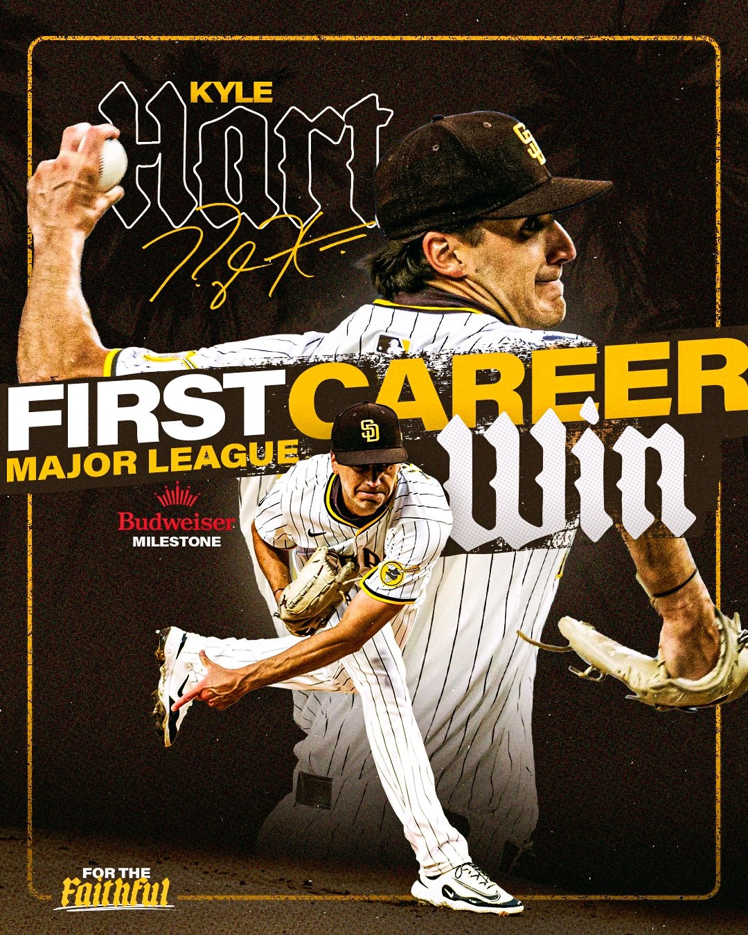 샌디에이고 파드리스 카일 하트가 1일 미국 캘리포니아주 샌디에이고의 펫코파크에서 열린 2025 미국프로야구 메이저리그 클리블랜드 가디언스와의 홈경기에 선발 등판해 5이닝 5피안타 2피홈런 1볼넷 4탈삼진 2실점으로 빅리그 데뷔 첫 승을 따냈다. 샌디에이고 구단 공식 SNS