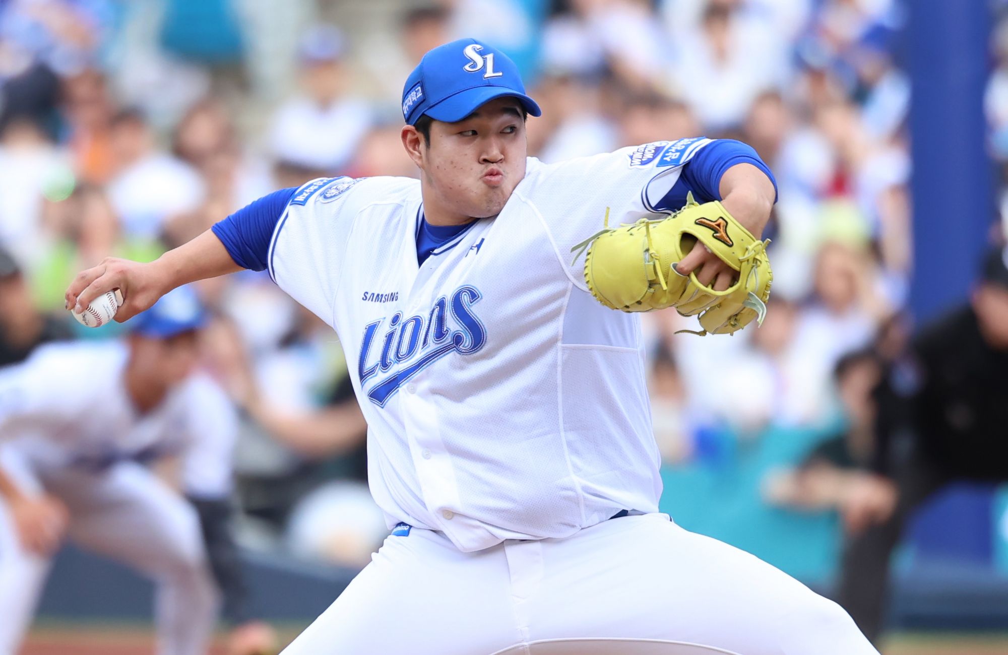 삼성 라이온즈 김대호가 지난 19일 대구 롯데 자이언츠전에 선발 등판해 투구하고 있다. 삼성 라이온즈