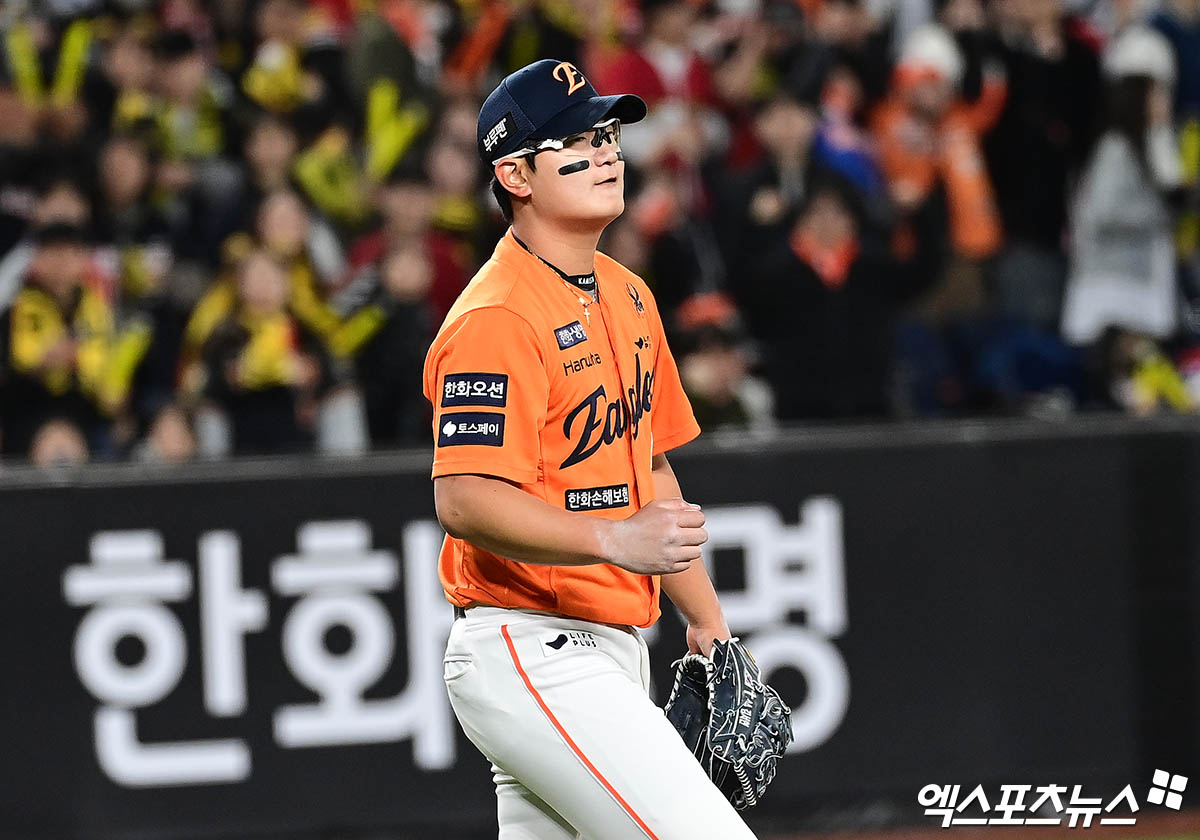 2025 시즌 한화 이글스 마무리 보직을 꿰찬 우완 파이어볼러 유망주 김서현. 사진 엑스포츠뉴스 DB