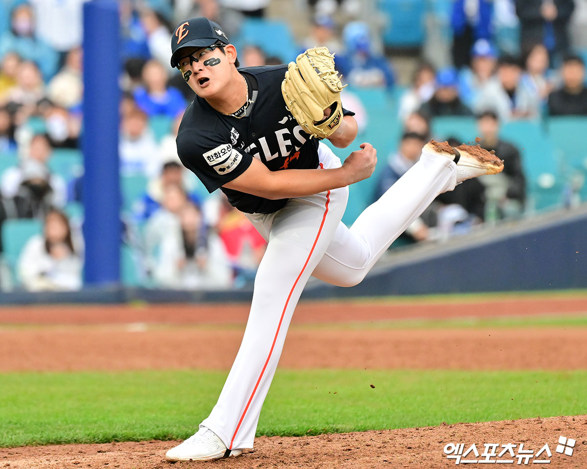 2025 시즌 한화 이글스 마무리 보직을 꿰찬 우완 파이어볼러 유망주 김서현. 사진 엑스포츠뉴스 DB