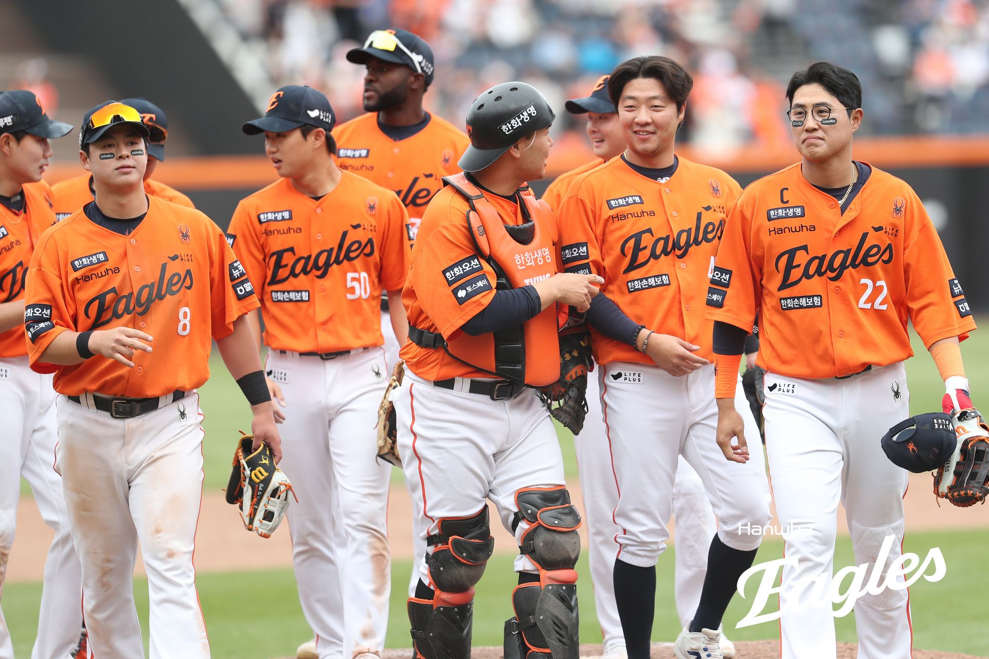 2025 시즌 초반 3위를 달리고 있는 한화 이글스가 오는 29일부터 내달 7일까지 LG 트윈스, KIA 타이거즈, 삼성 라이온즈와 차례로 격돌하는 9연전에서 최소 3위 수성은 물론 선두권 도약을 노린다. 사진 한화 이글스