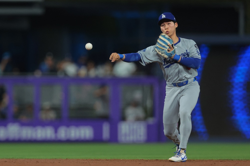 LA 다저스 김혜성이 경기에 출전해 수비하고 있다. REUTERS 연합뉴스