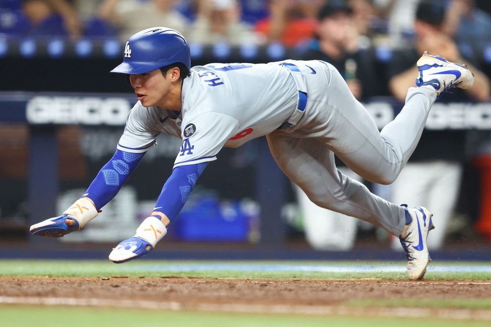 LA 다저스 김혜성이 경기 중 득점하고 있다. AFP 연합뉴스