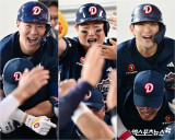 ‘코치님 등에 업히면 기분이 좋아요!’ 양석환-양의지-강승호, 릴레이 어부바 홈런 세리머니 [김한준의 현장 포착]