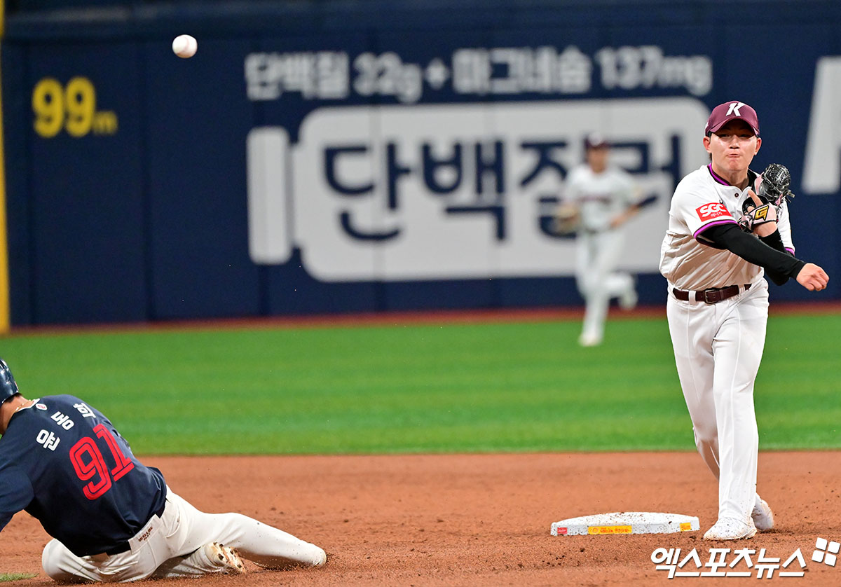 키움 내야수 송지후(오른쪽)는 17일 울산문수야구장에서 열릴 '2025 신한 SOL Bank KBO 리그' NC와 더블헤더 1경기를 앞두고 더블헤더 특별 엔트리로 합류해 곧바로 9번타자 2루수로 선발 출전한다. 엑스포츠뉴스 DB