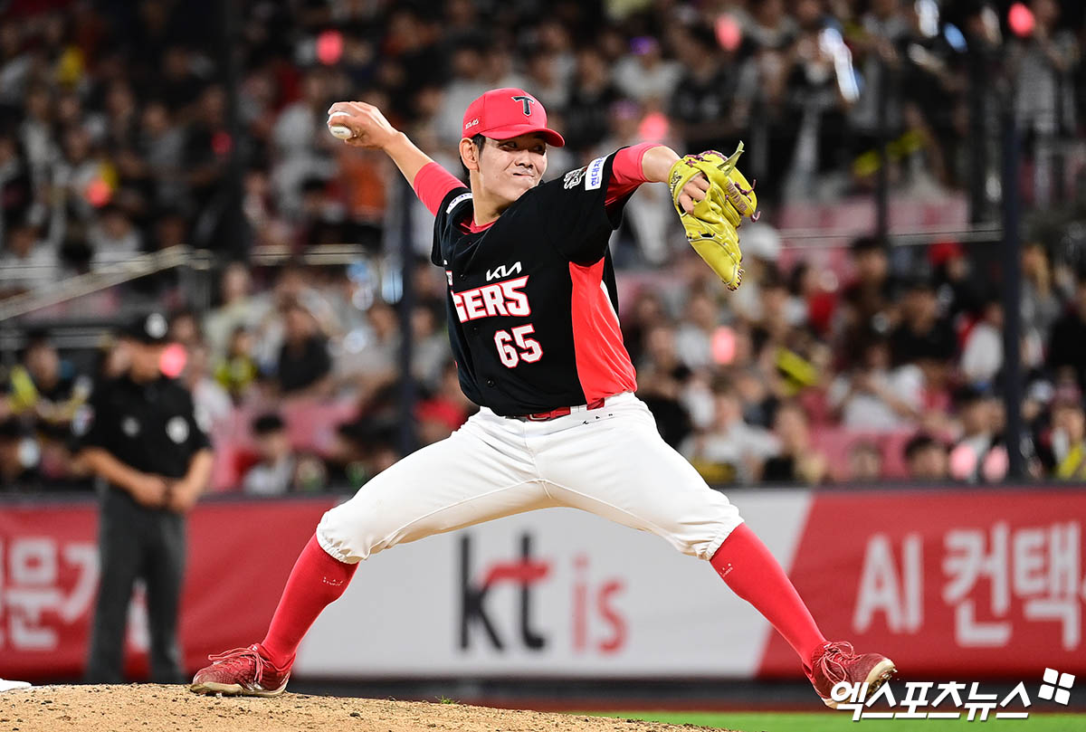 KIA 타이거즈 우완 영건 성영탁이 20일 수원 KT위즈파크에서 열린 2025 신한 SOL Bank KBO리그 KT 위즈와의 팀 간 4차전에서 1군 데뷔전을 치렀다. 2이닝 1피안타 1볼넷 무실점 호투로 값진 경험을 쌓았다. 사진 박지영 기자