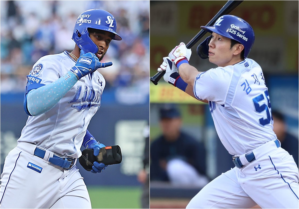 왼쪽부터 삼성 라이온즈 르윈 디아즈, 김지찬. 삼성 라이온즈