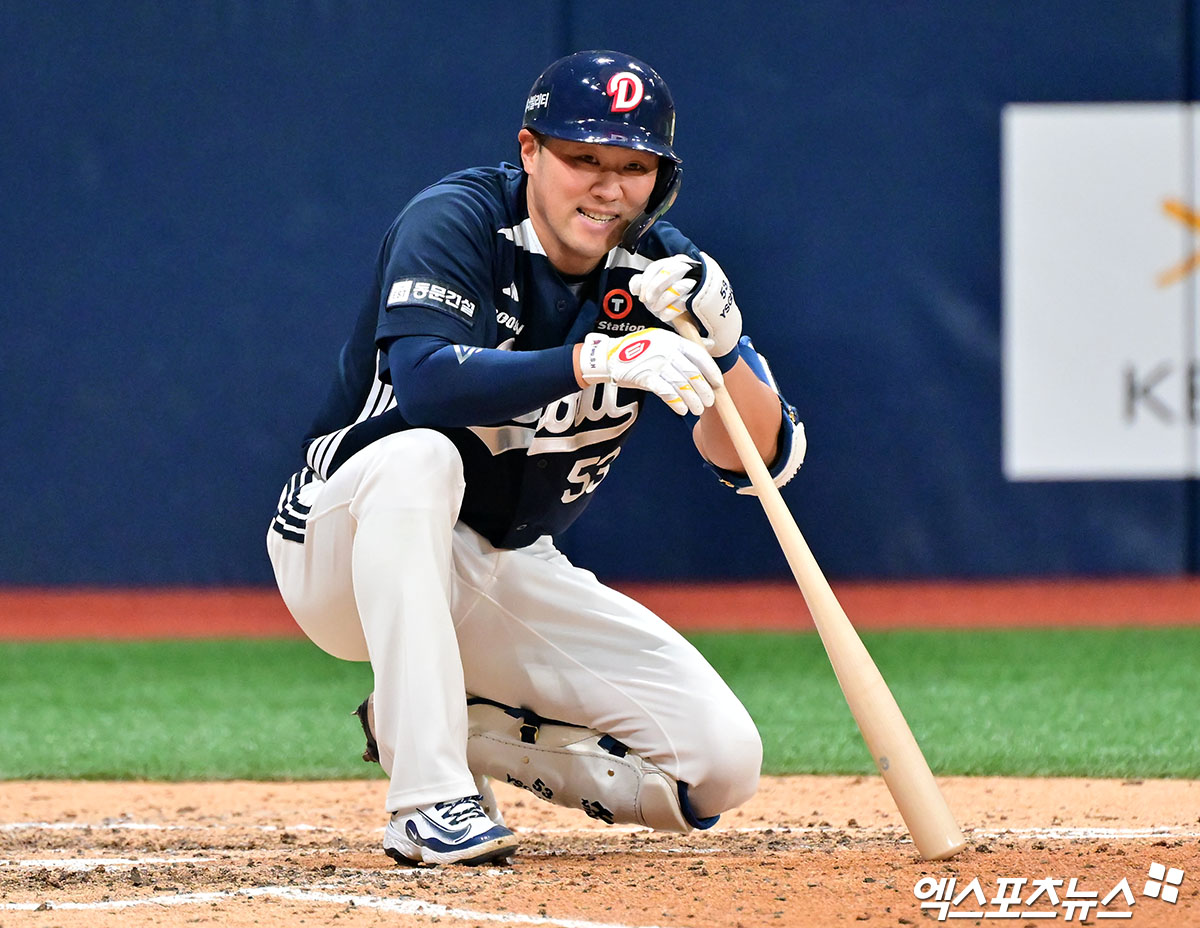 1일 오후 서울 구로구 고척스카이돔에서 열린 '2025 신한 SOL Bank KBO리그' 두산 베어스와 키움 히어로즈의 경기, 8회초 2사 두산 양석환이 파울 홈런을 날린 후 아쉬워하고 있다. 엑스포츠뉴스 DB