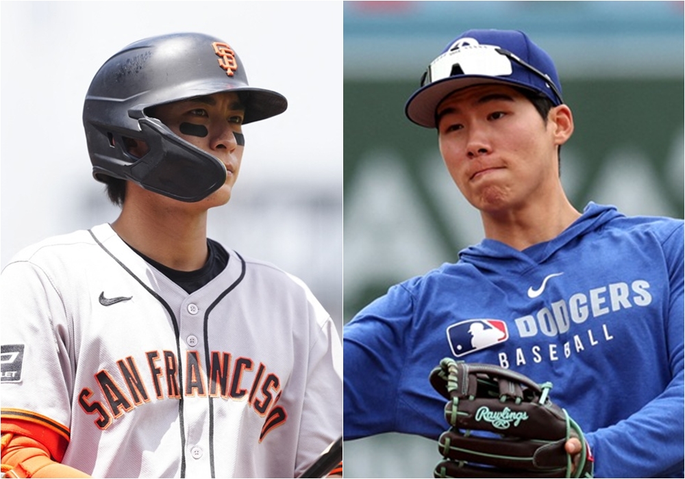 왼쪽부터 샌프란시스코 자이언츠 이정후, LA 다저스 김혜성. 샌프란시스코와 다저스는 14일 오전 11시10분부터 맞대결을 펼친다. 이정후는 선발 출전하지만 김혜성은 벤치에서 대기한다. REUTERS 연합뉴스