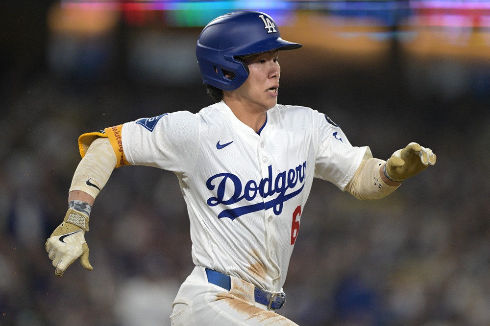 LA 다저스 김혜성이 올해 미국 메이저리그 정규시즌 경기에 출전해 주루하고 있다. REUTERS 연합뉴스