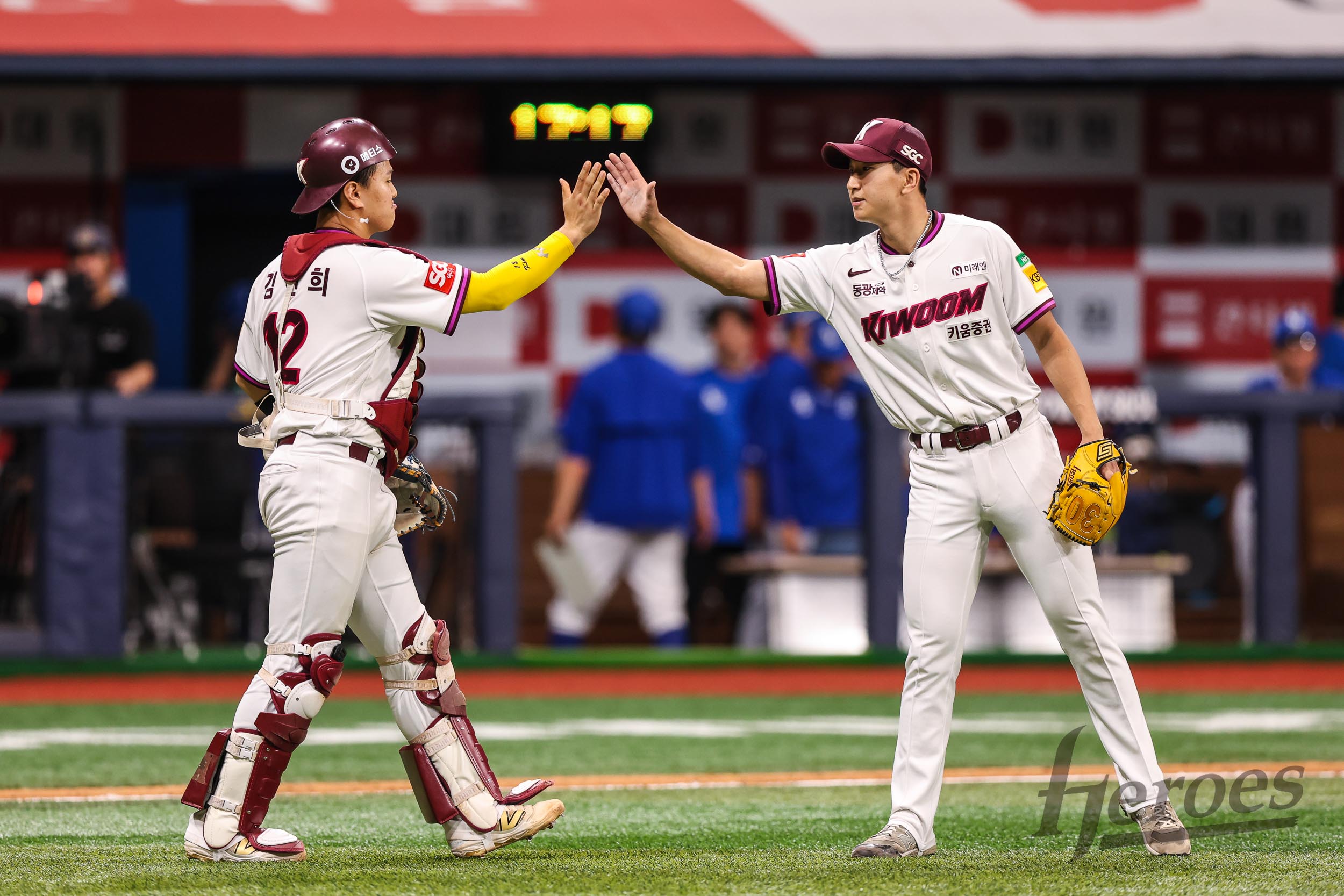 29일 오후 서울 구로구 고척스카이돔에서 열린 2025 신한 SOL Bank KBO리그 삼성 라이온즈와 키움 히어로즈의 경기, 키움 마무리 주승우가 9회초 삼성의 정규이닝 마지막 공격을 무실점으로 막고 승리를 지켰다. 키움 히어로즈