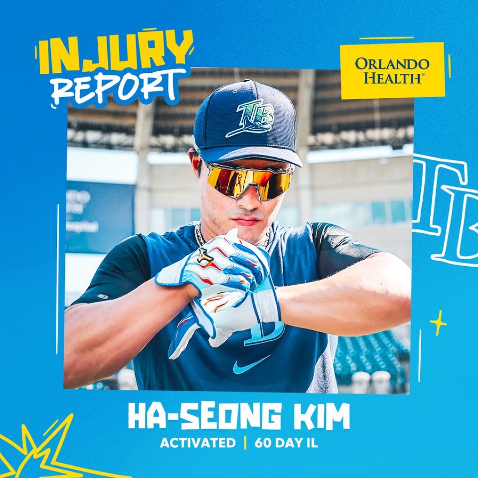 지난해 10월 어깨 수술 이후 차근차근 재활 일정을 소화한 탬파베이 레이스 김하성이 4일(한국시간) 마침내 팀의 활성 로스터에 등록됐다. 탬파베이 레이스 공식 SNS