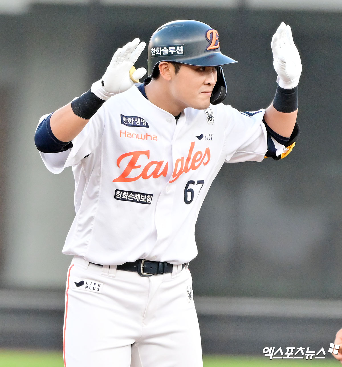 11일 오후 대전한화생명볼파크에서 열린 '2025 신한 SOL Bank KBO 퓨처스 올스타전' 남부리그와 북부리그의 경기, 3회말 2사 1,2루 북부 한지윤이 2타점 2루타를 날리고 있다. 대전, 김한준 기자