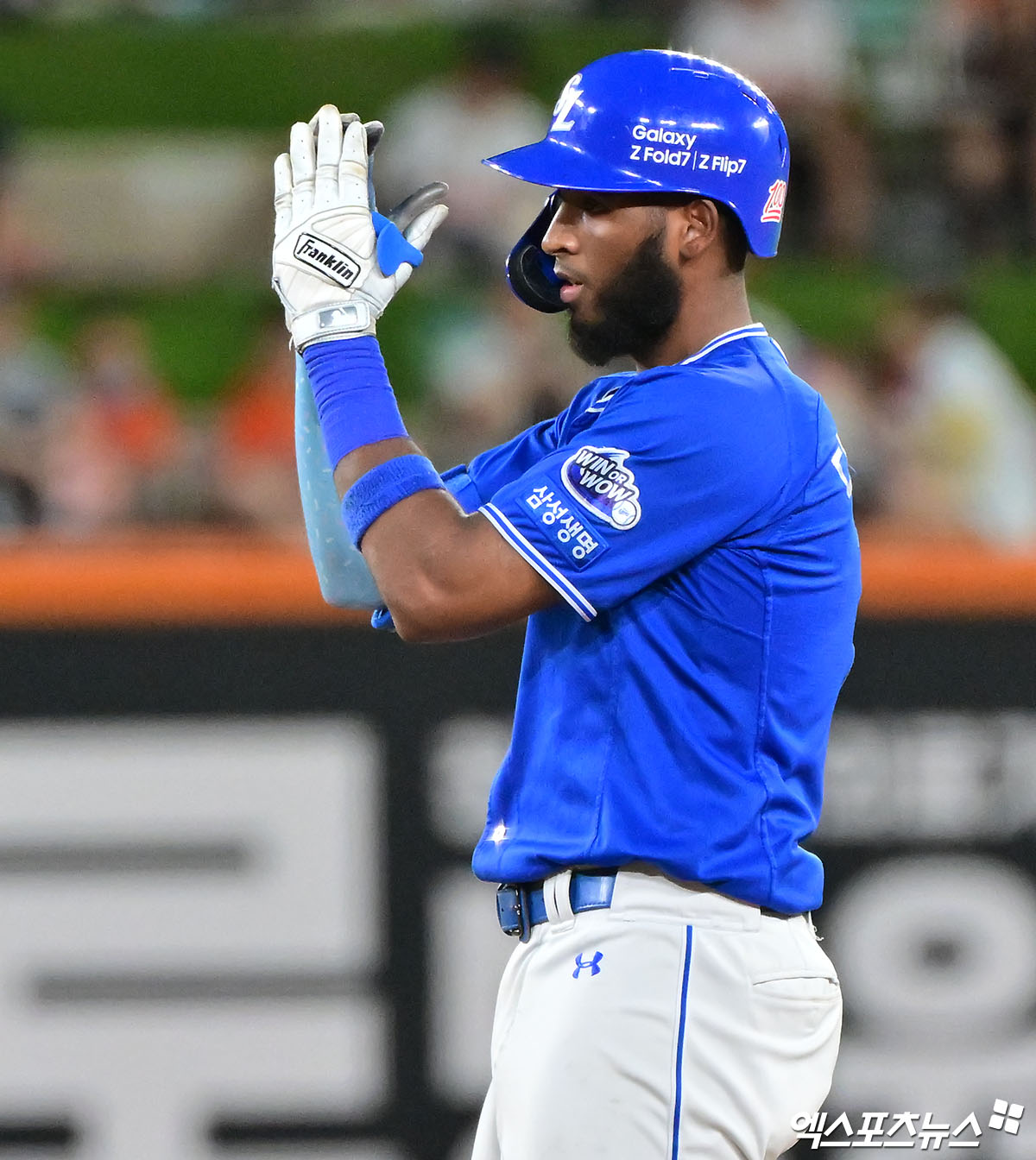삼성 라이온즈 르윈 디아즈가 올해 정규시즌 경기에 출전해 세리머니하고 있다. 엑스포츠뉴스 DB