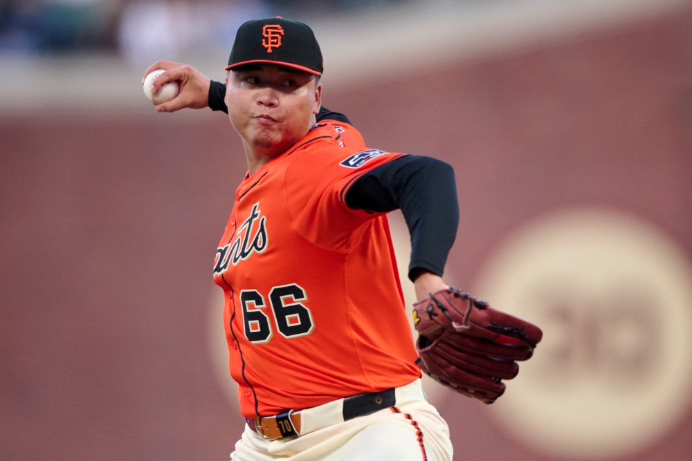 샌프란시스코 우완투수 덩카이웨이가 9일 미국 캘리포니아주 샌프란시스코의 오라클파크에서 열린 2025 미국 메이저리그(MLB) 워싱턴 내셔널스와의 홈경기에 구원 등판해 5이닝 3피안타 1볼넷 4탈삼진 무실점을 기록했다. Imagn Images 연합뉴스